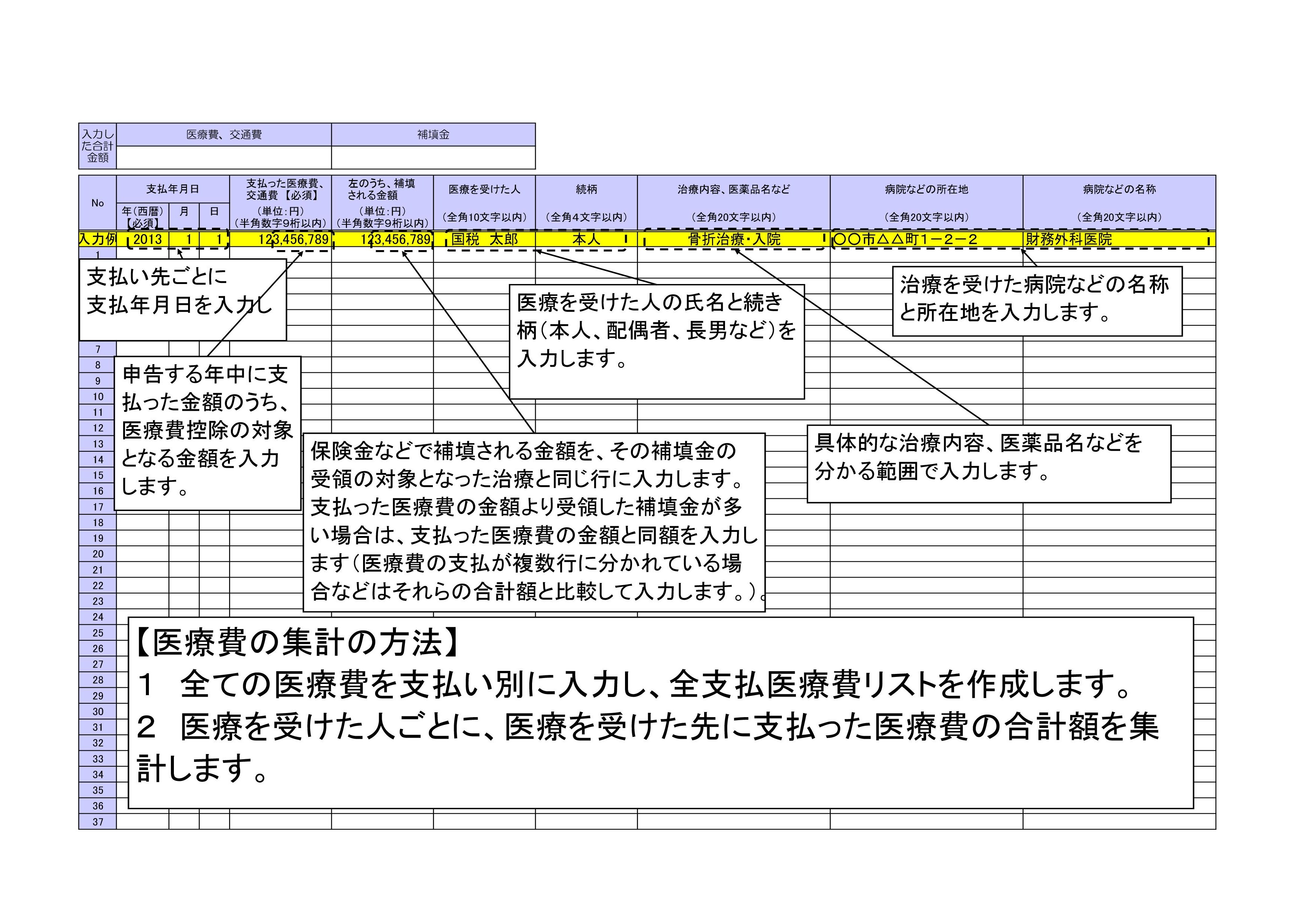 医療費の入力